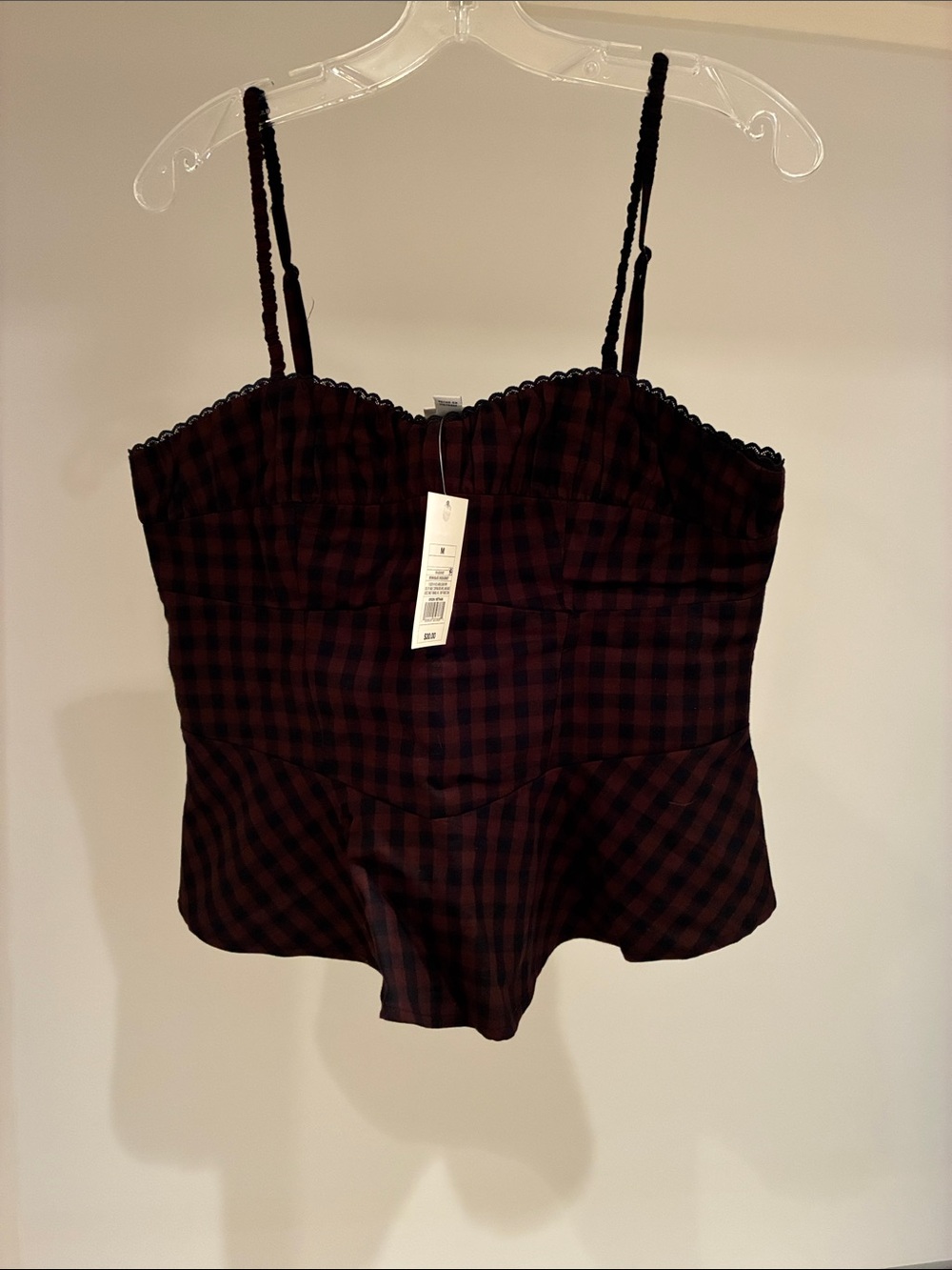 a new day Dark Red and Black Plaid Cami Bodysuit